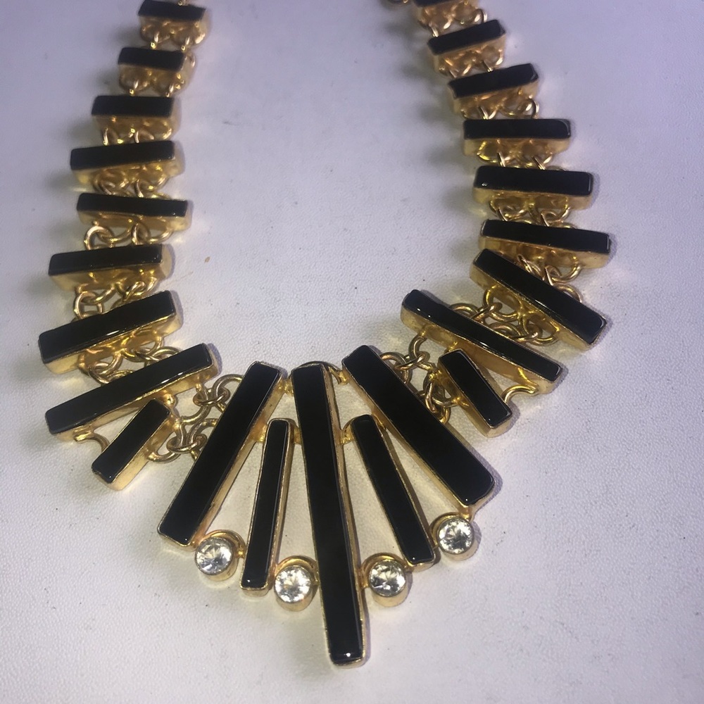Beautiful onyx and white topaz vermeil necklace - Picture 1 of 3